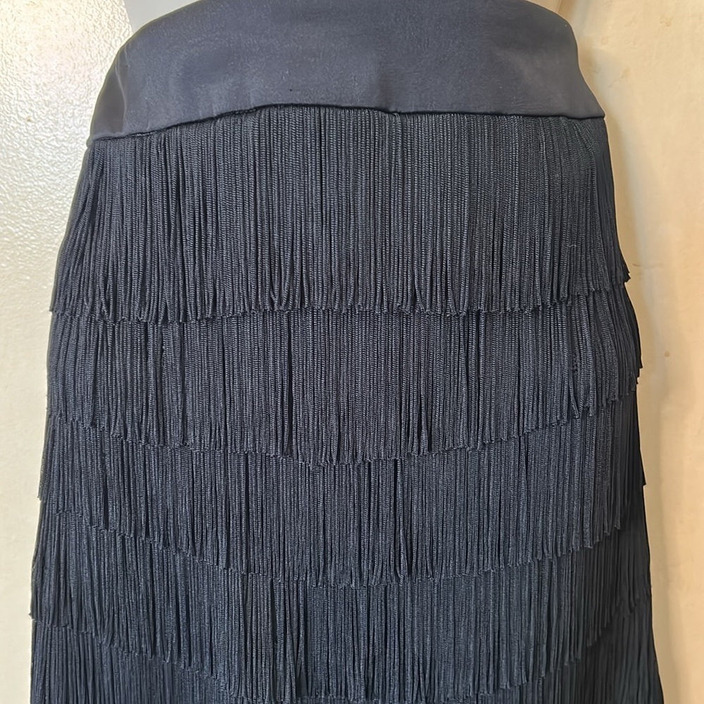 Jaygodfrey black silk fringe skirt size 8 - Picture 3 of 8